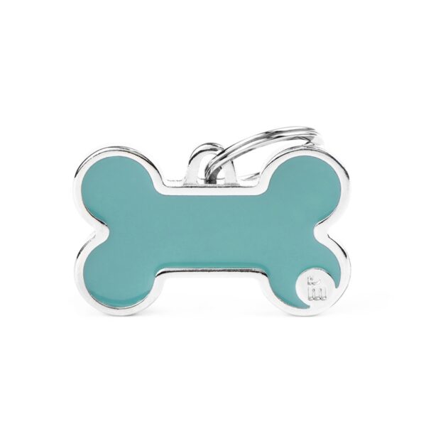 MyFamily Medaglietta per Cani Personalizzabile Osso Basic Handmade Azzurra - Variante L