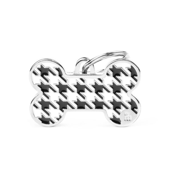 MyFamily Medaglietta per Cani Personalizzabile Osso Style Pied de Poule Nero - Variante L