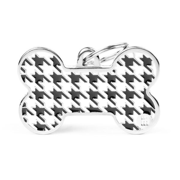 MyFamily Medaglietta per Cani Personalizzabile Osso Style Pied de Poule Nero - Variante XL