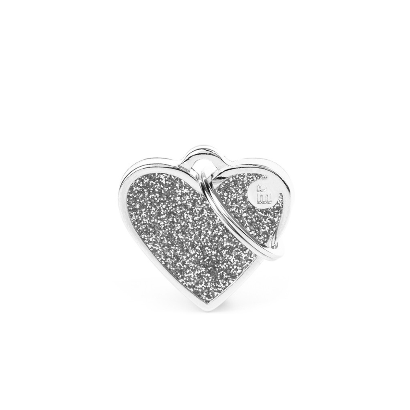 MyFamily Medaglietta per Cani personalizzabile Cuore Piccolo Glitter Shine Grigio