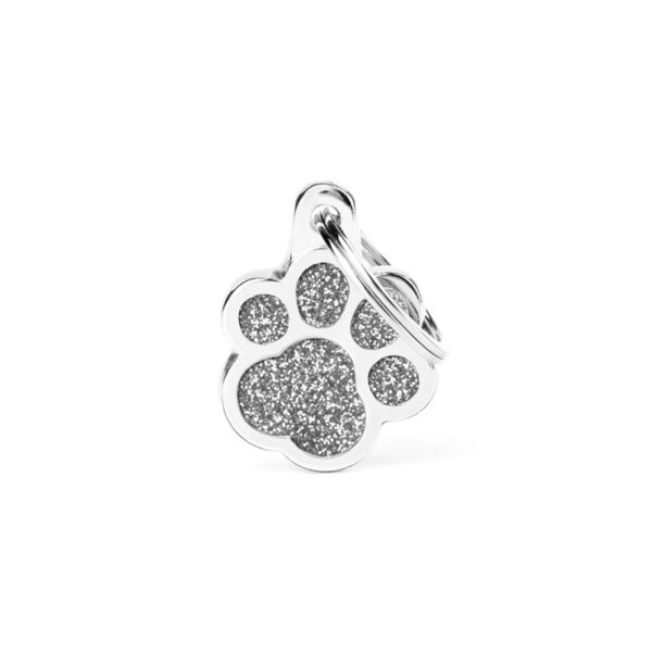 MyFamily Medaglietta per Cani personalizzabile Zampa Glitter Shine Grigia - Variante S