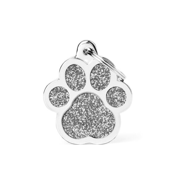 MyFamily Medaglietta per Cani personalizzabile Zampa Glitter Shine Grigia - Variante L