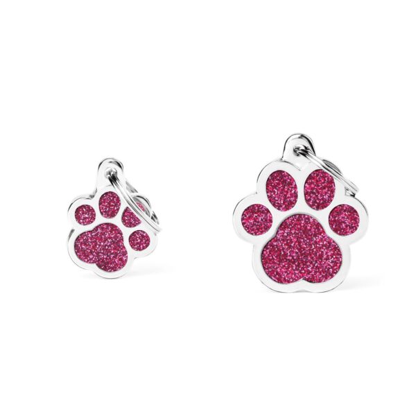 MyFamily Medaglietta per Cani Personalizzabile Zampa Glitter Shine Rosa