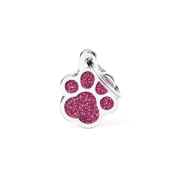 MyFamily Medaglietta per Cani Personalizzabile Zampa Glitter Shine Rosa - Variante S