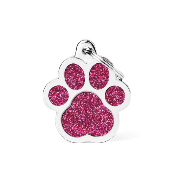 MyFamily Medaglietta per Cani Personalizzabile Zampa Glitter Shine Rosa - Variante L