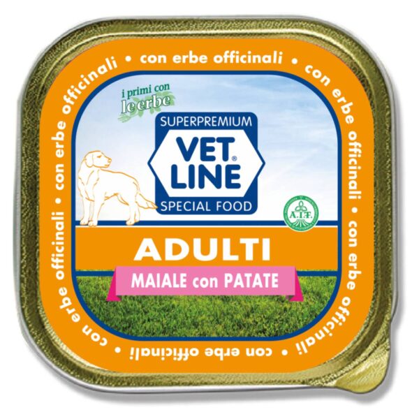 Vet Line Umido Adulti Maiale e Patate per Cani Adulti Monoproteico VetLine - Formato 150gr