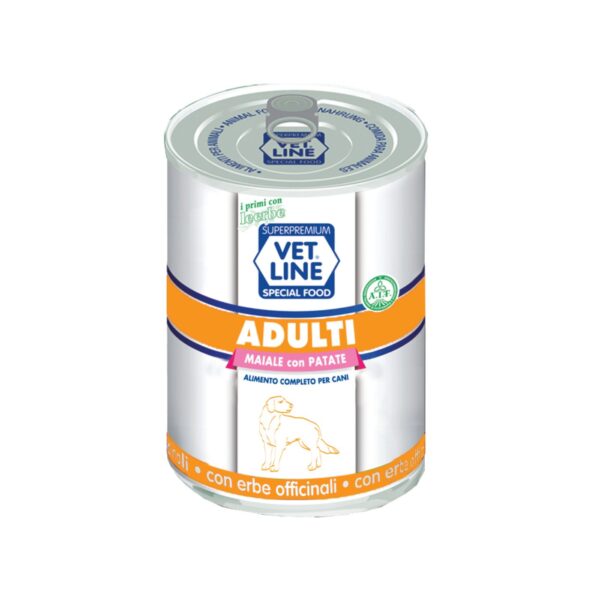 Vet Line Umido Adulti Maiale e Patate per Cani Adulti Monoproteico VetLine - Formato 400gr