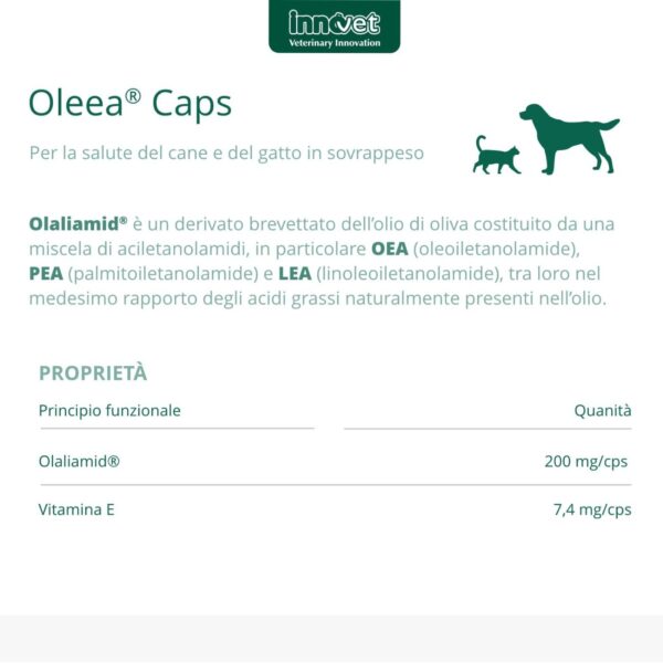 Innovet Oleea® Caps 60 Capsule per Cani e Gatti in Sovrappeso - Proprietà