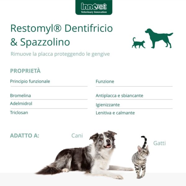Innovet Restomyl® Dentifricio con Spazzolino Extra Soft per Cani e Gatti - Proprietà