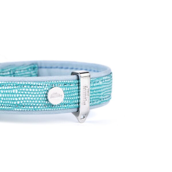 MyFamily Collare Saint Tropez in Similpelle Turchese per Cani - Finiture in bronzo bianco