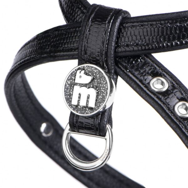 MyFamily Pettorina Saint Tropez in Similpelle Nero per Cani - Rifiniture in bronzo bianco