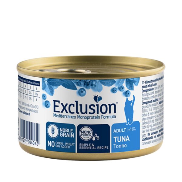 Exclusion Mediterraneo Monoproteico Noble Grain Cat Adult Tonno Alimento Umido per Gatti Adulti 85g