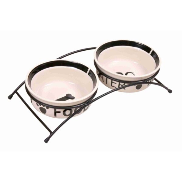 Trixie Set di Ciotole in Ceramica con Supporto per Cani - Misura 32×9×15cm