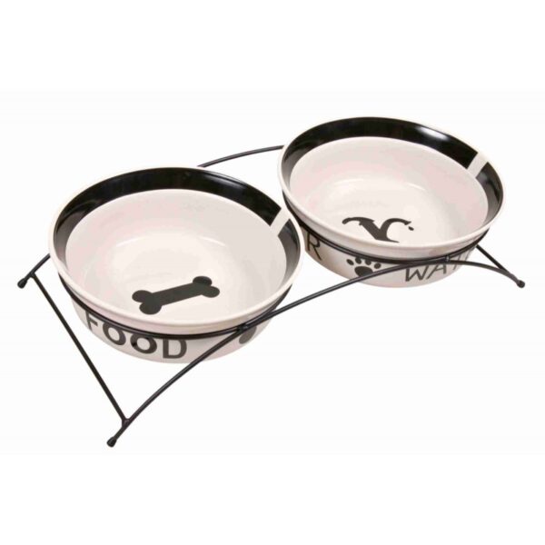 Trixie Set di Ciotole in Ceramica con Supporto per Cani - Misura 54×12×24cm