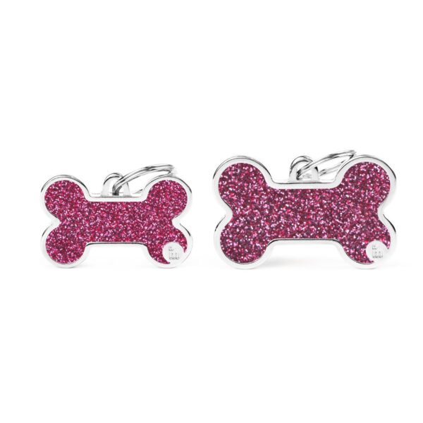 MyFamily Medaglietta Shine per Cani Personalizzabile Osso Glitter Rosa