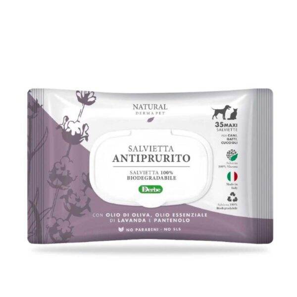 Derbe Salviette Funzionali Antiprurito Biodegradabili per Cani Gatti e Cuccioli Natural Derma Pet