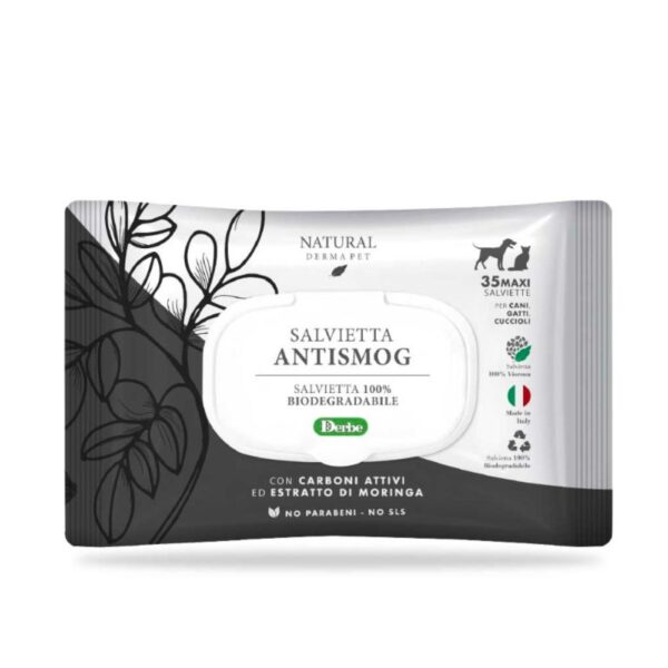 Derbe Salviette Funzionali Antismog Biodegradabili per Cani Gatti e Cuccioli Natural Derma Pet