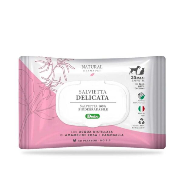 Derbe Salviette Funzionali Delicate Biodegradabili per Cani Gatti e Cuccioli Natural Derma Pet