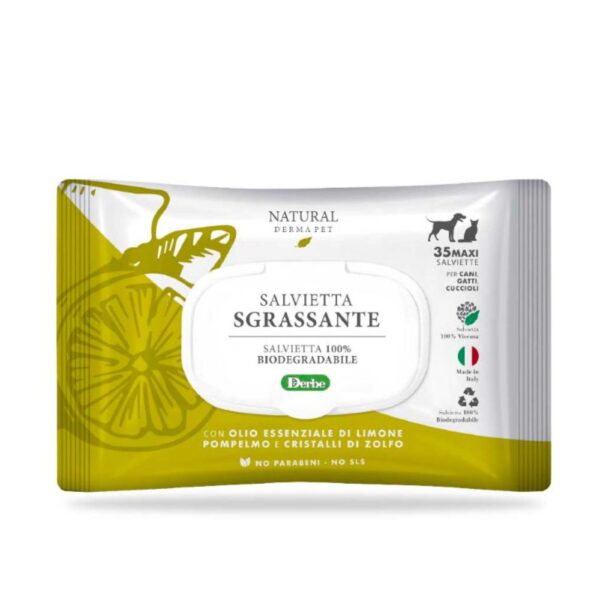 Natural Derma Pet by Derbe Salviette Funzionali Sgrassanti Biodegradabili per Cani Gatti e Cuccioli