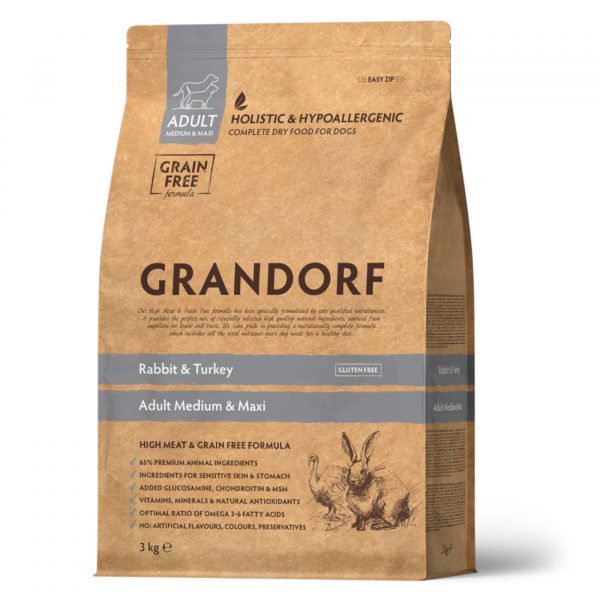 grandorf adult grain free coniglio e tacchino medium & maxi per cani adulti