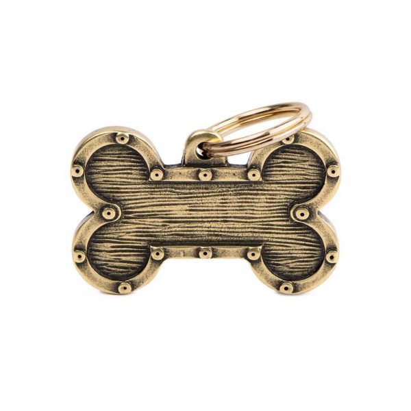 MyFamily Medaglietta per Cani Personalizzabile Osso Strong Futuristico Bronx Ottone Inglese - Osso Grande L