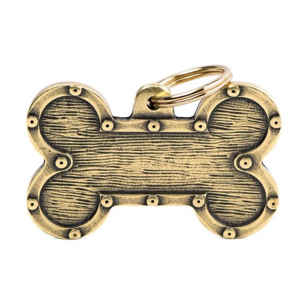 MyFamily Medaglietta per Cani Personalizzabile Osso Strong Futuristico Bronx Ottone Inglese - Osso XL