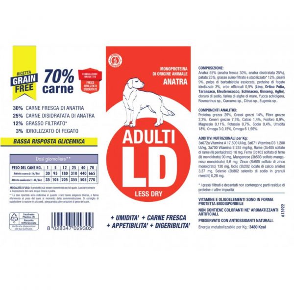 Vet Line Adulti LD Anatra Grain Free Monoproteico per Cani Adulti VetLine