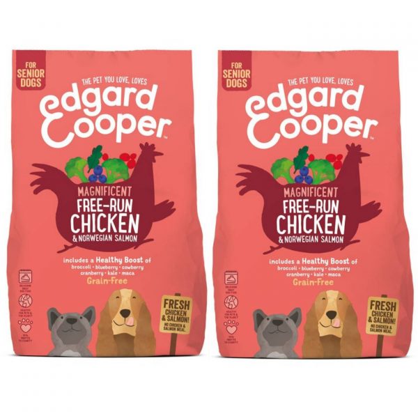 promo 2x12kg edgard & cooper pollo e salmone grain free per cani senior
