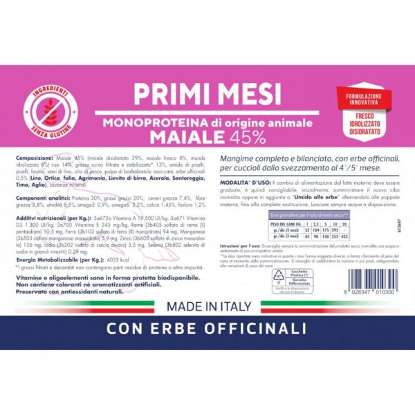 vet line primi mesi maiale per cuccioli monoproteico vetline