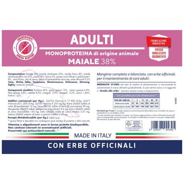 vet line maiale per cani adulti monoproteico vetline