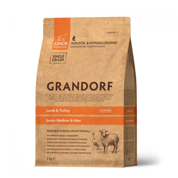 grandorf junior all breeds agnello e riso integrale per cani dai 4 mesi