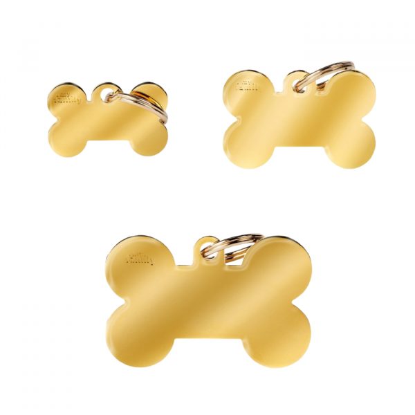 MyFamily Medaglietta per Cani Personalizzabile Osso Basic Ottone Dorato