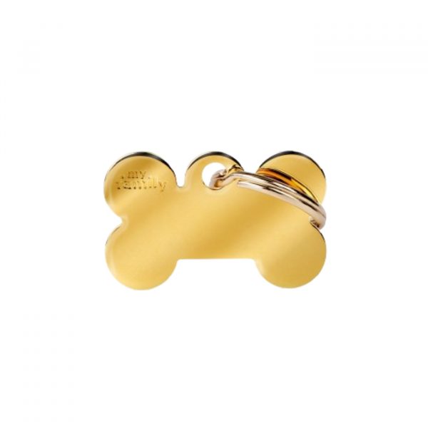 MyFamily Medaglietta per Cani Personalizzabile Osso Basic Ottone Dorato - Osso Piccolo