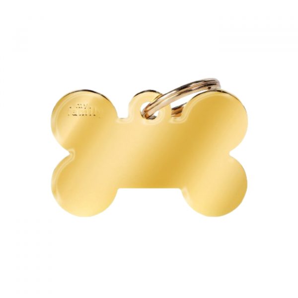 MyFamily Medaglietta per Cani Personalizzabile Osso Basic Ottone Dorato - Osso Grande