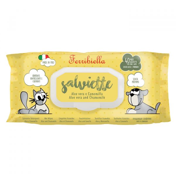 Ferribiella Salviette Detergenti Aloe Vera Camomilla per Cani e Gatti