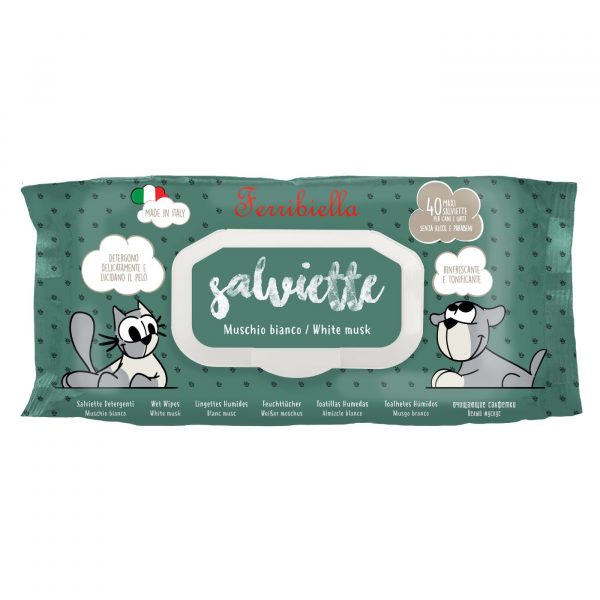 ferribiella salviette detergenti muschio bianco per cani e gatti