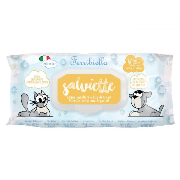 Ferribiella Salviette Detergenti per Cani e Gatti con Acqua Micellare e Olio di Argan Biologico