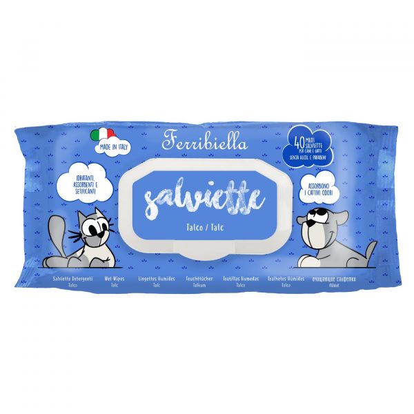 Ferribiella Salviette Detergenti Talco per Cani e Gatti 40pz