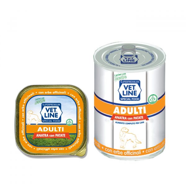 vet line umido adulti anatra e patate per cani adulti vetline