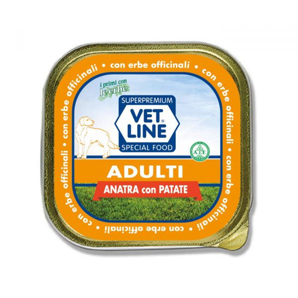 vet line umido adulti anatra e patate per cani adulti vetline