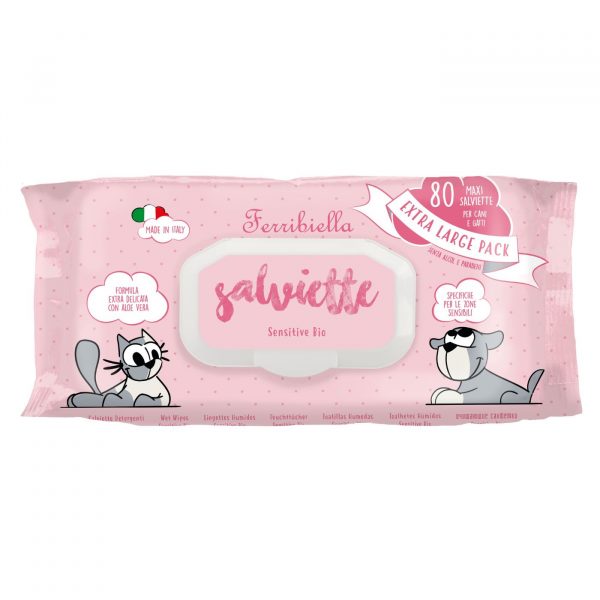 Ferribiella Salviette Sensitive Biologiche per Cani e Gatti 80pz