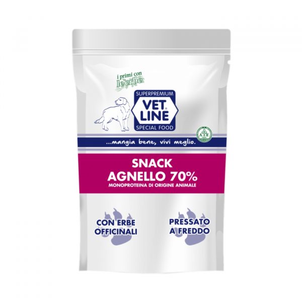 vet line snack di agnello monoproteico grain free per cani 80g vetline
