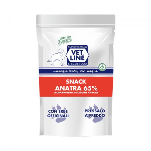 vet line snack di anatra grain free monoproteico per cani 80g vetline