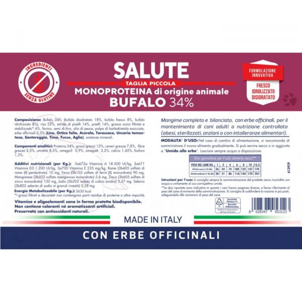 Vet Line Salute Bufalo per Cani Adulti di Piccola Taglia - Etichetta