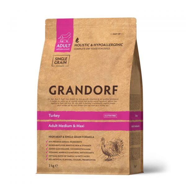 Grandorf Adult Tacchino Medium & Maxi per Cani Adulti - Formato 3kg