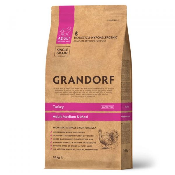 Grandorf Adult Tacchino Medium & Maxi per Cani Adulti - Formato 10kg