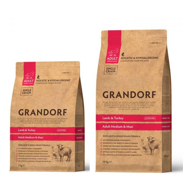 grandorf adult agnello e tacchino medium & maxi per cani adulti
