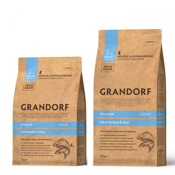 grandorf adult white fish pesce bianco medium & maxi per cani