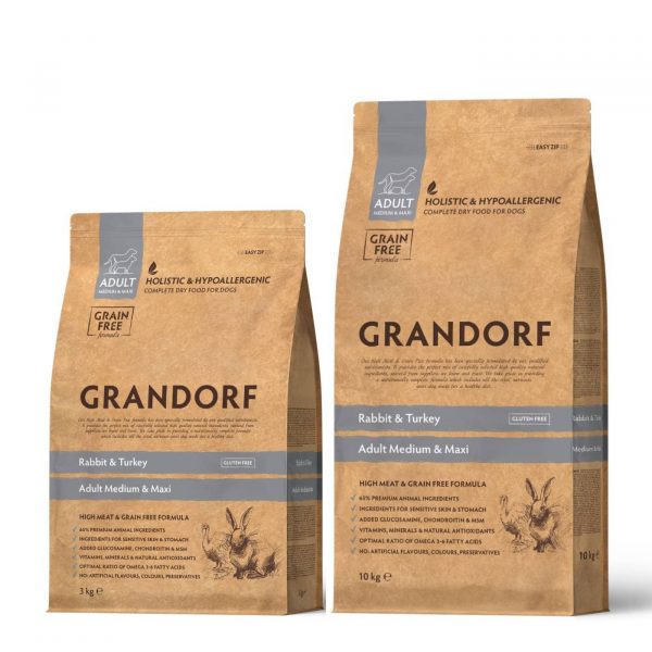 grandorf adult grain free coniglio e tacchino medium & maxi per cani adulti