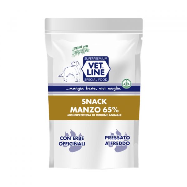 vet line snack di manzo monoproteico grain free per cani 80g vetline
